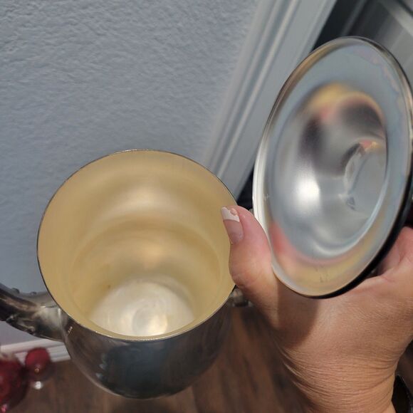 Vtg Oneida Silver Plate Coffee Tea Pot 10.75" Hinged Teapot round base US made - Picture 9 of 12